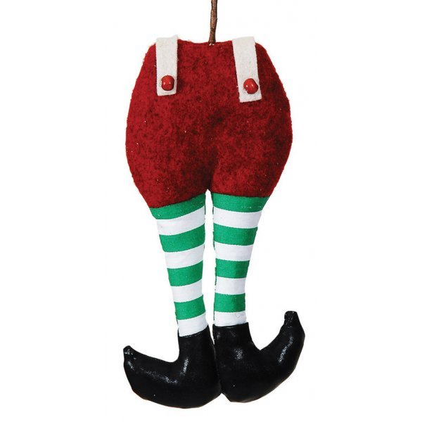 Χριστουγεννιάτικα Κρεμαστά Πόδια Άγιου Βασίλη, με Πράσινες Ριγέ Κάλτσες (21cm)